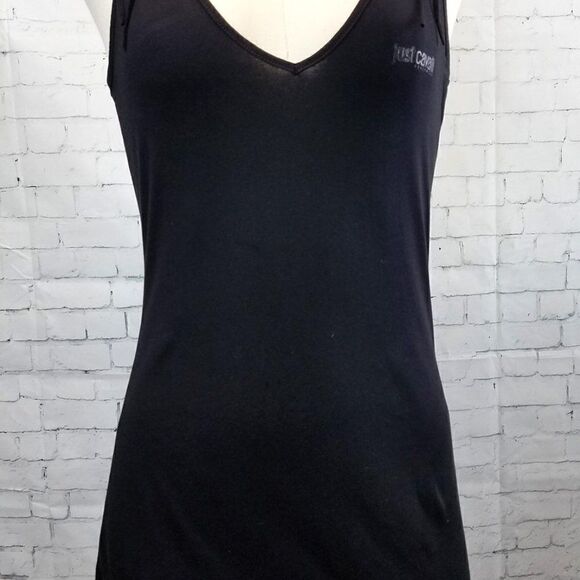 New Just Cavalli Women US S Black Tunic Racer-Back Tank Top 100% Cotton - Picture 8 of 9